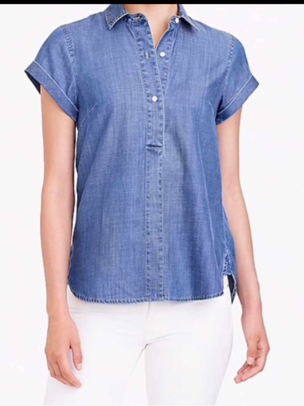 J. Crew Chambray Short-Sleeve Button Front Top - Light Blue - Picture 2 of 11